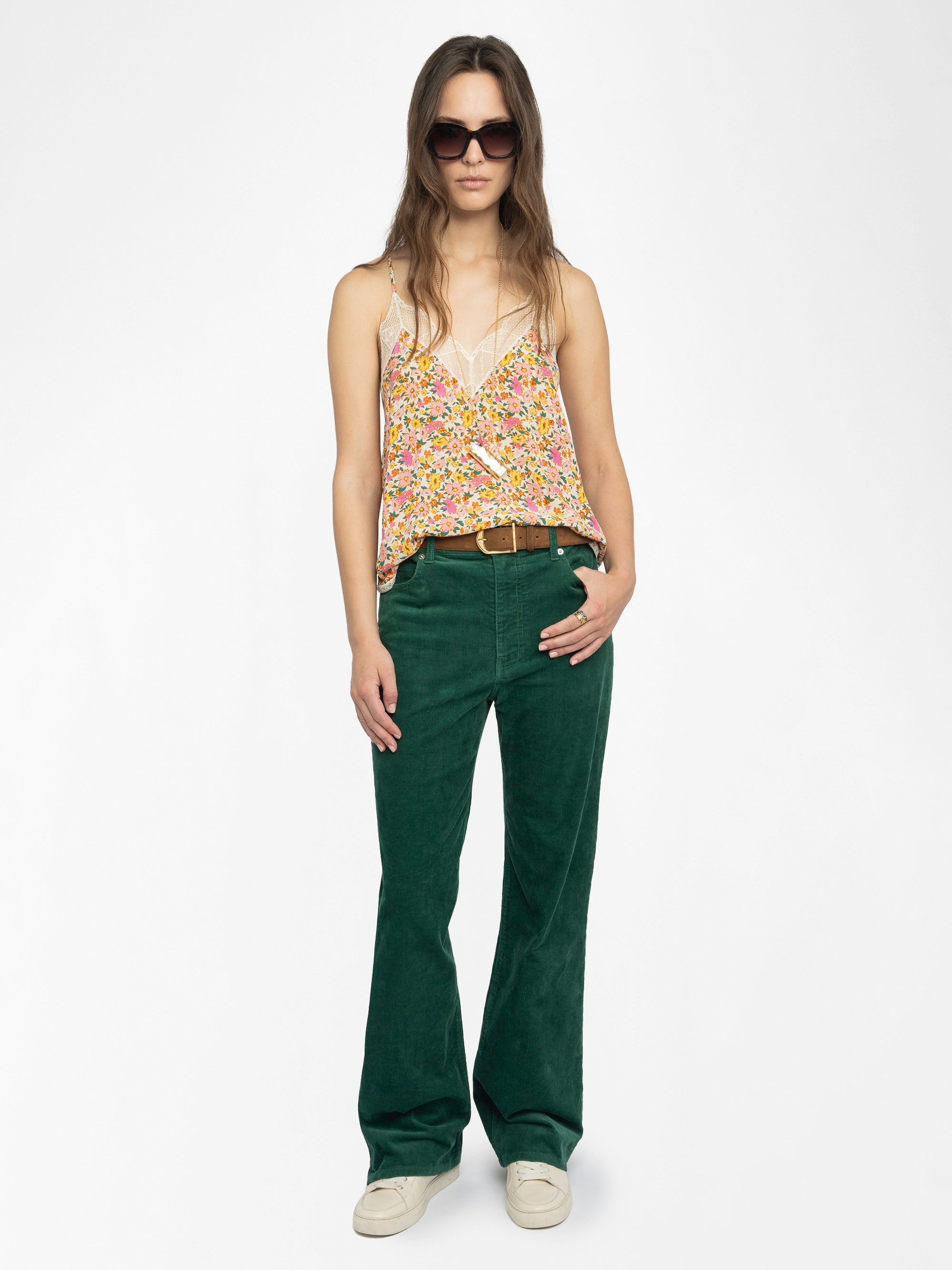 Christy Camisole - Camisole in summer land printed viscose crepe, adjustable straps, French lace and embroidered wings at the back.